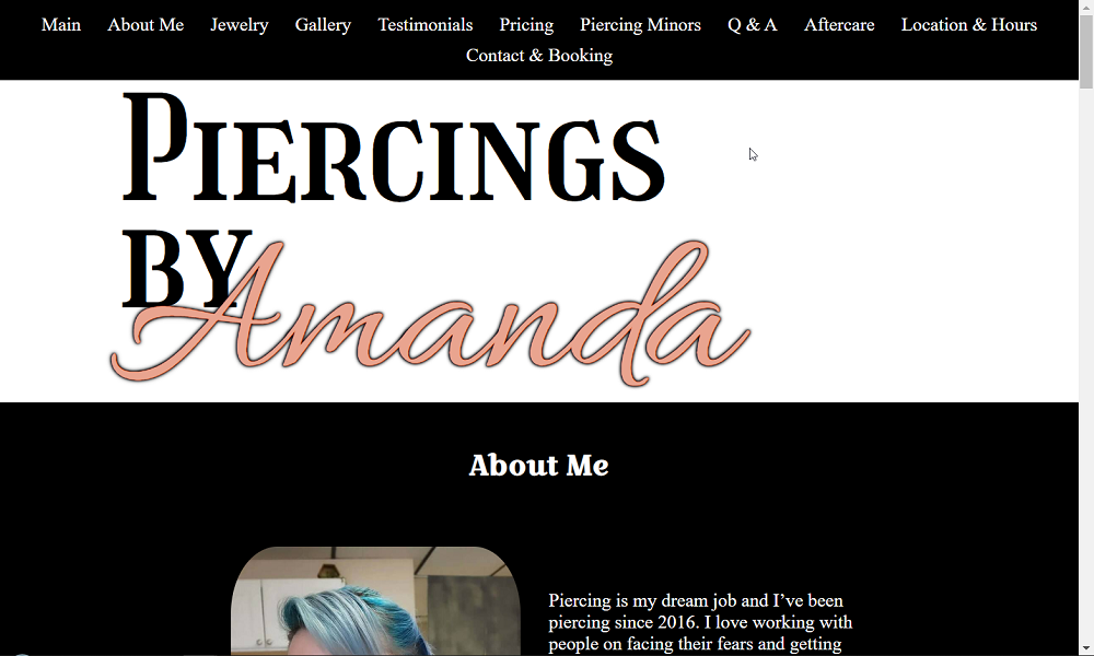 Piercings by Amanda website screenshot